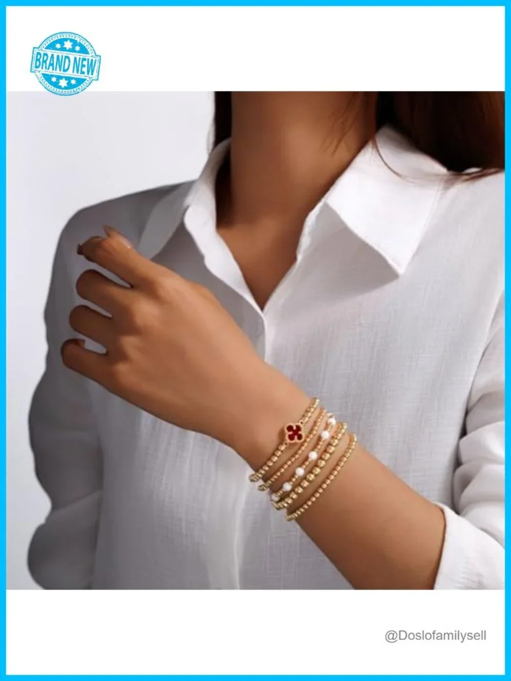 14K Gold Plated Beaded Bracelet Set, Adjustable Stretch Bracelets for Women